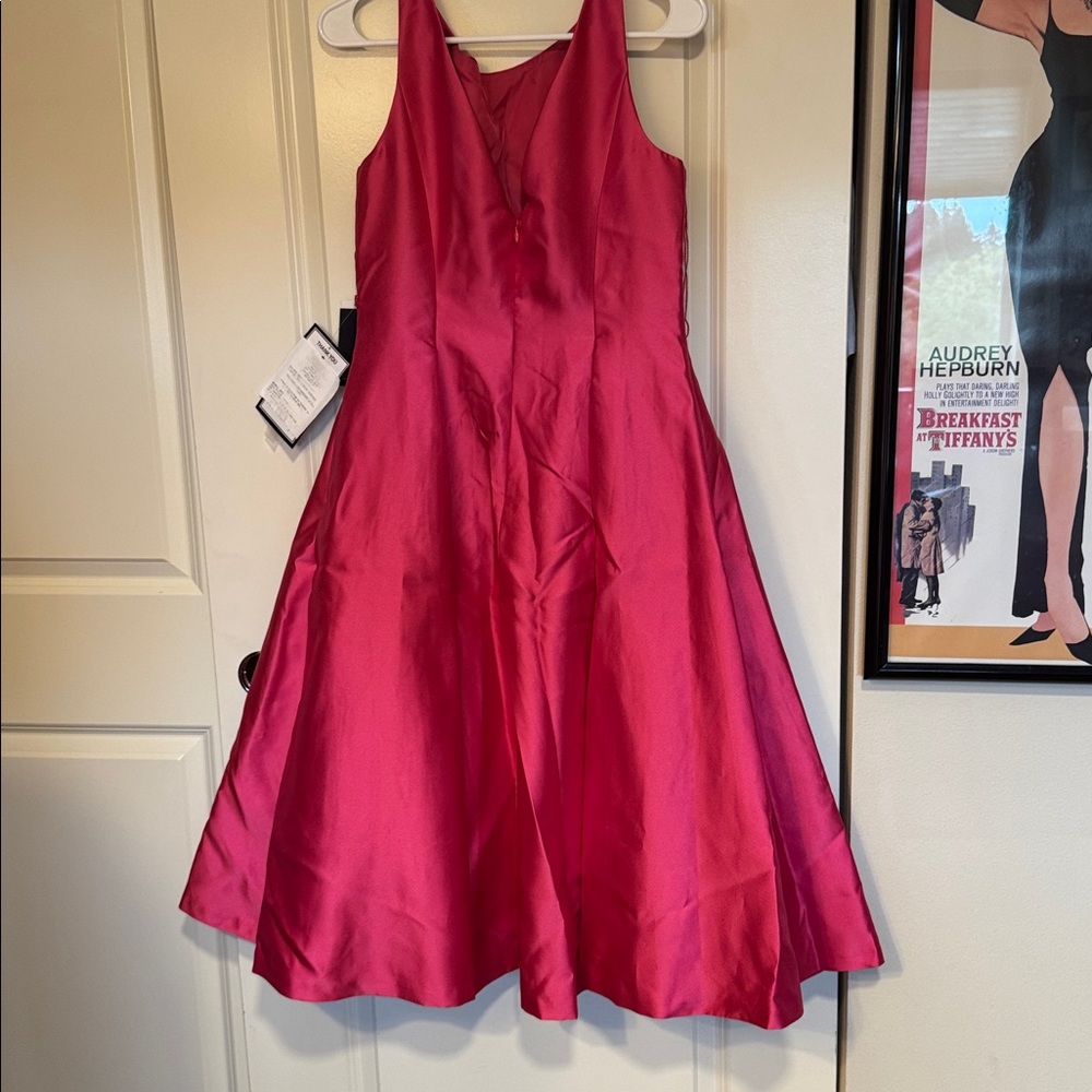 Sleeveless Mikado Fit & Flare Midi Dress With V-Back - Electric Pink - NWT - Picture 12 of 15